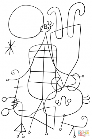 Figuras y Perro frente al Sol (Joan Miró)